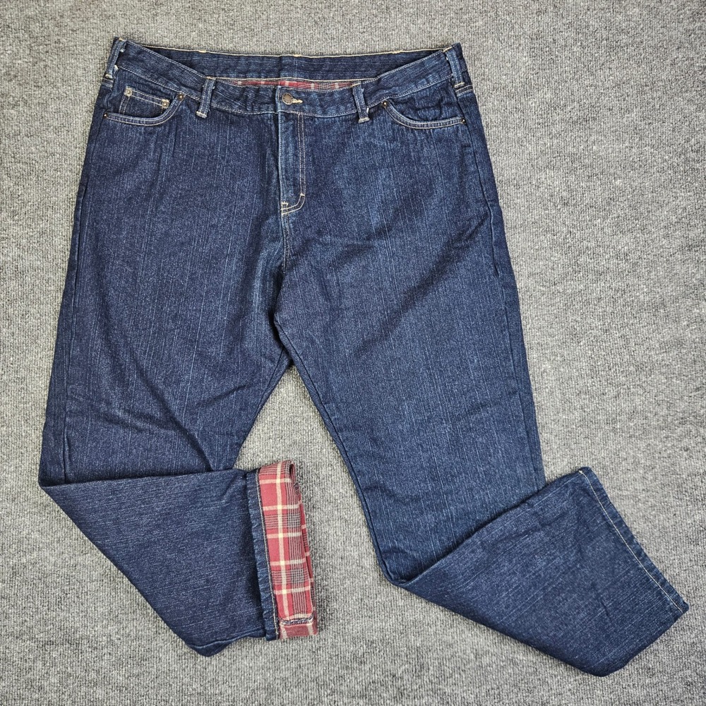 Dickies Flannel‎ Lined Jeans Women's 20 Dark Wash High Rise Straight Leg Denim